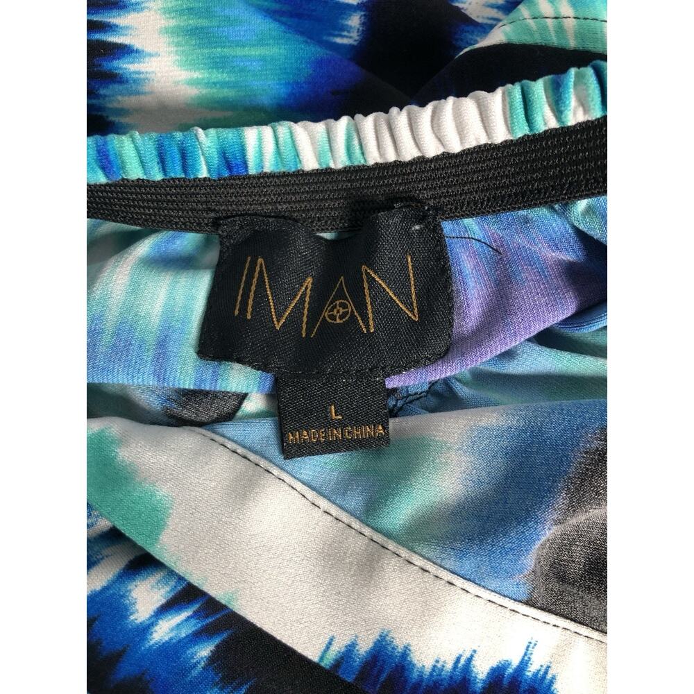 Iman Women LG Maxi Dress Halter Artsy Boho Geometric Pullover Elastic Back - Picture 9 of 12